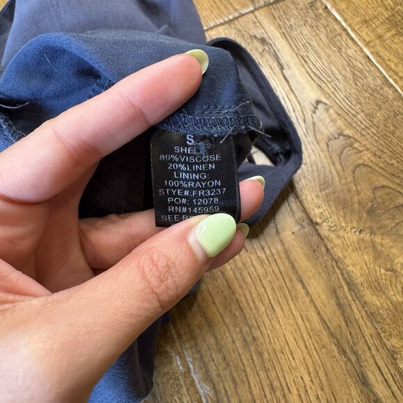 Vici Viscose Linen Blend Belted Romper Sleeveless V-neck Button Down Blue Sz S - Picture 7 of 7